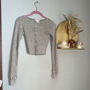 Full Tilt Gray Ribbed Long Sleeve Crop Top